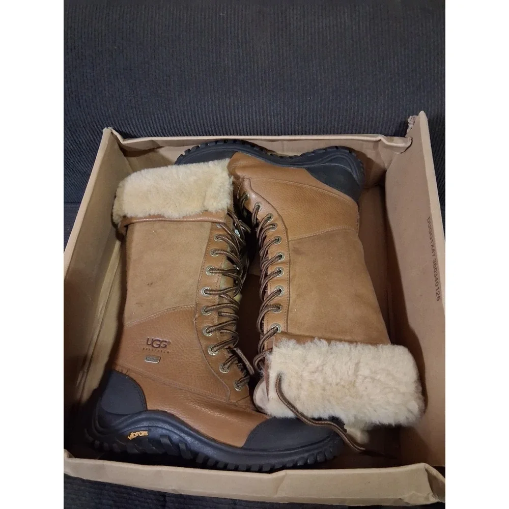 UGG Adirondack Tall III‎ Chestnut Leather Fur Boots Womens Size 5 -NIB-